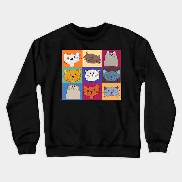 Funny Cat faces pattern Crewneck Sweatshirt by Color Fluffy